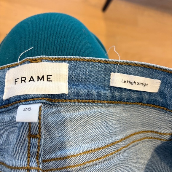 FRAME Le High Straight Jeans Light Wash Distressed Raw Hem Women 26 Crop Ankle - Picture 7 of 7